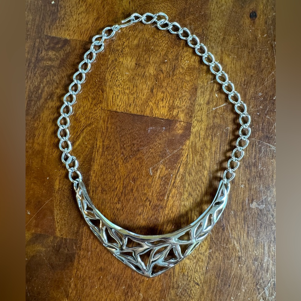 Vintage 1980's Monet Silver Tone Collar Choker Necklace Jewelry Art Deco